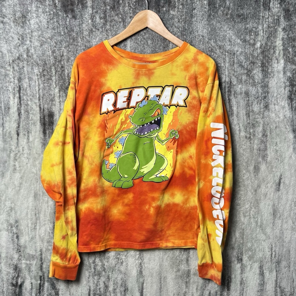 Rugrats Reptar Nickelodeon Long Sleeve Shirt Orange Tie-Dye XL Retro